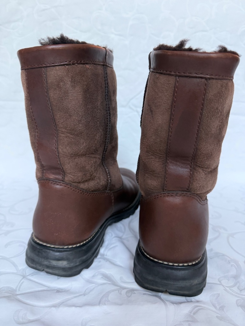 Women’s Ugg Mid-Calf Winter Boots Brown Leather Sz 9 - Picture 8 of 10
